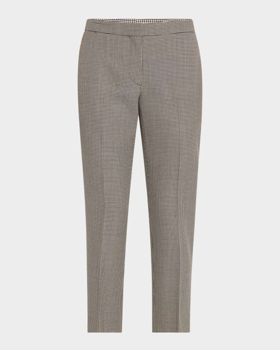 Mid-Rise Straight-Leg Houndstooth Trousers